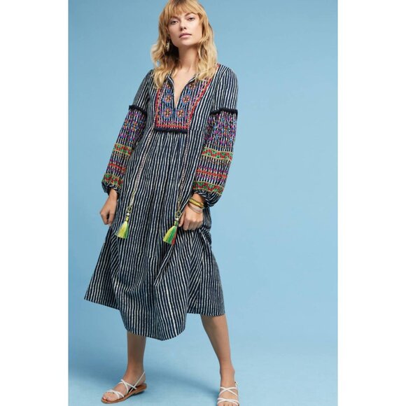 Anthropologie Dresses & Skirts - Velvet Anthropologie Lantern Embroidered Midi Dress S Small Boho Cottagecore New